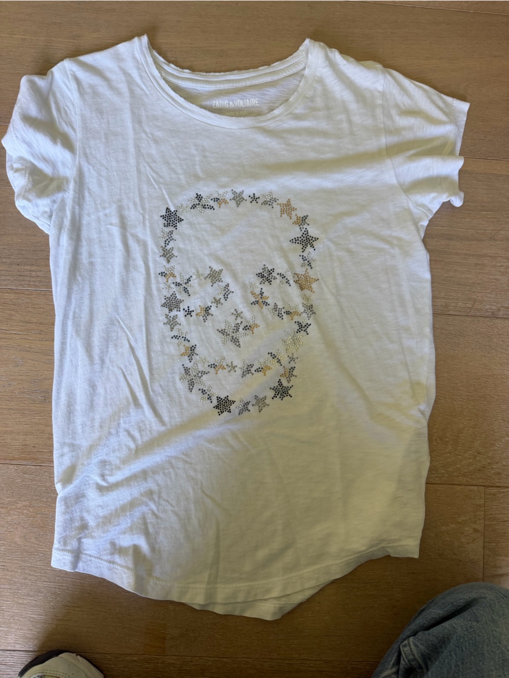 Zadig & Voltaire White Short-Sleeve Tee with Metallic Star Studs